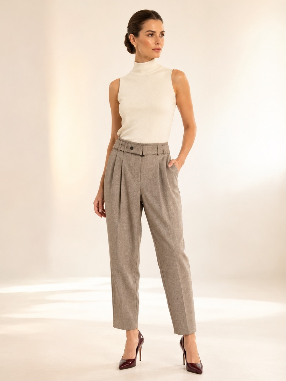 Raffaello Rossi Marin Tweed Barrel Pleated Belted Trousers Sz 8
